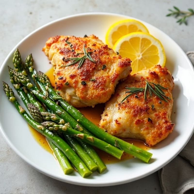 Crispy Lemon Herb Roasted Chicken Thighs with Asparagus
