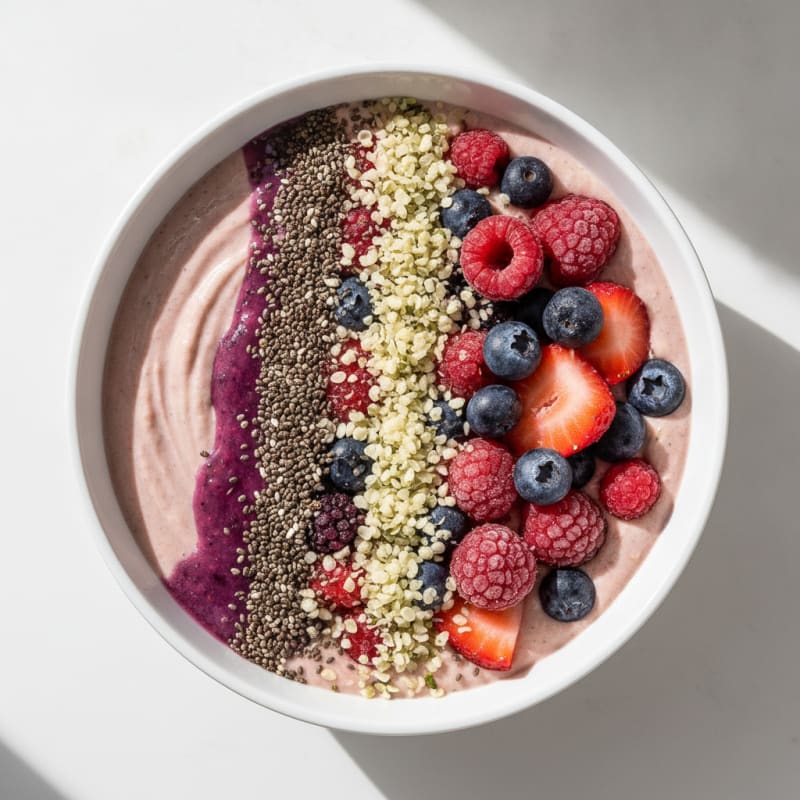 Silky Tofu Protein Smoothie Bowl with Chia and Berries