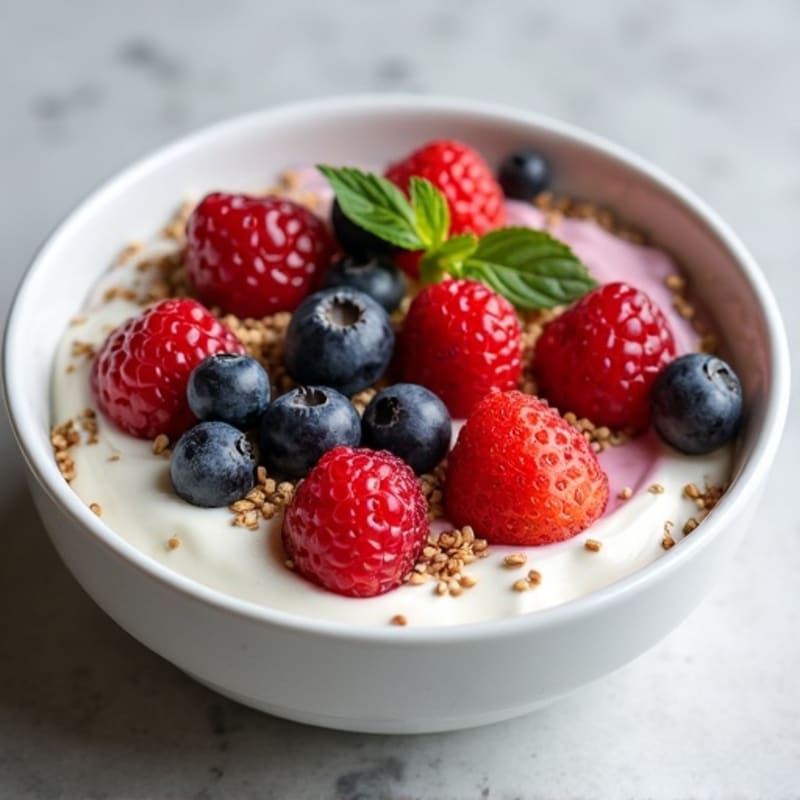 Greek Yogurt Bowl with Mixed Berries and Hemp Seeds
