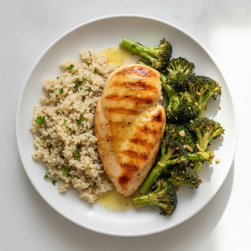 Grilled Chicken Breast with Quinoa and Roasted Broccoli