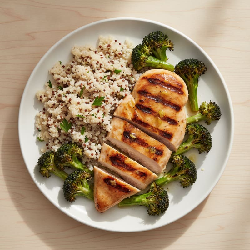 Grilled Chicken Breast with Quinoa and Roasted Broccoli