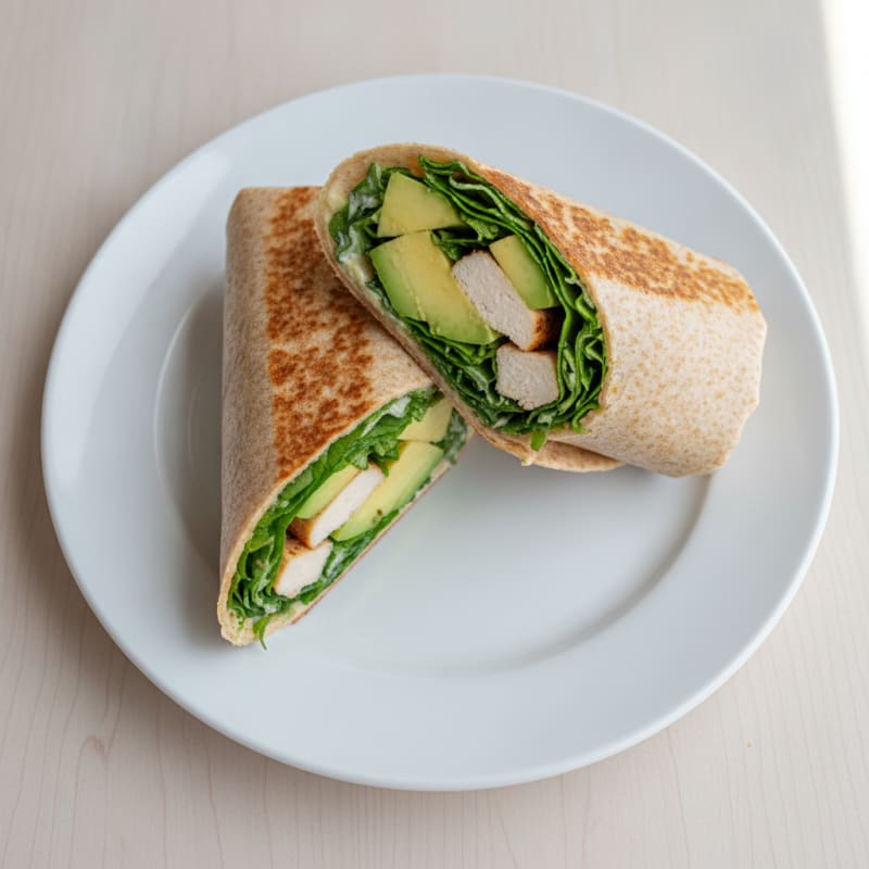 Toasted Chicken Wheat Wrap with Avocado and Mixed Greens