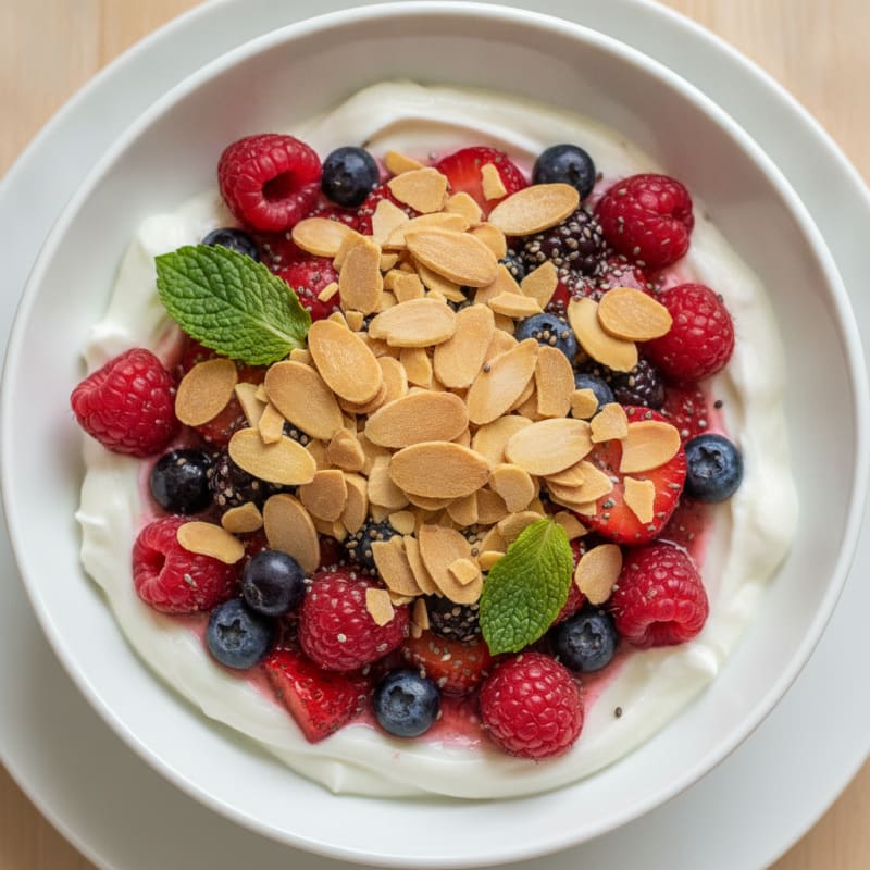 Greek Yogurt Protein Parfait with Mixed Berries and Almonds