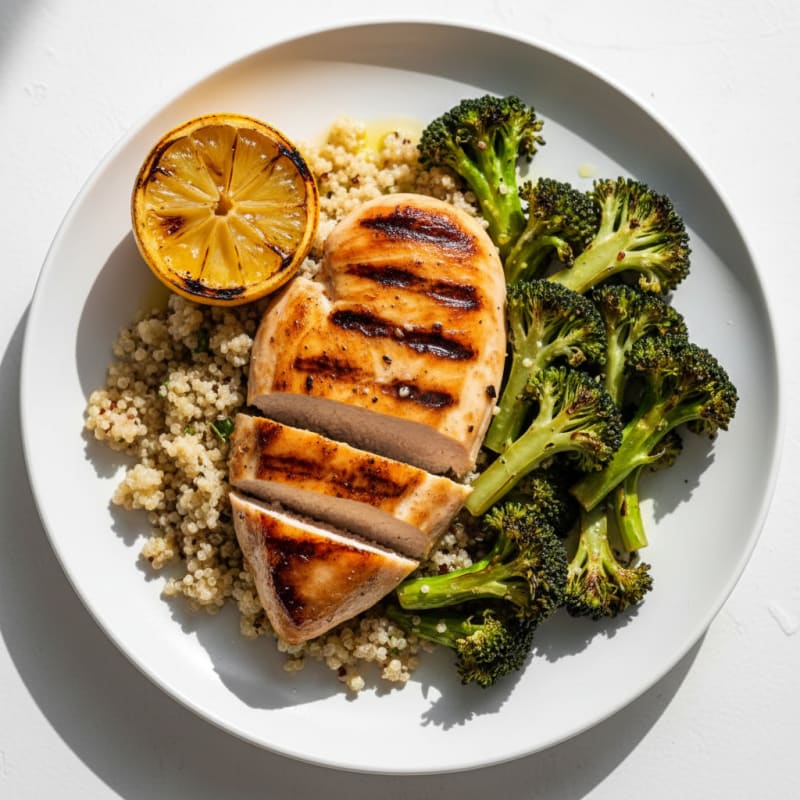 Grilled Chicken Breast with Quinoa and Roasted Broccoli