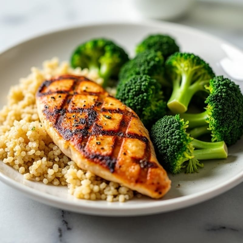 Grilled Chicken Breast with Quinoa and Steamed Broccoli