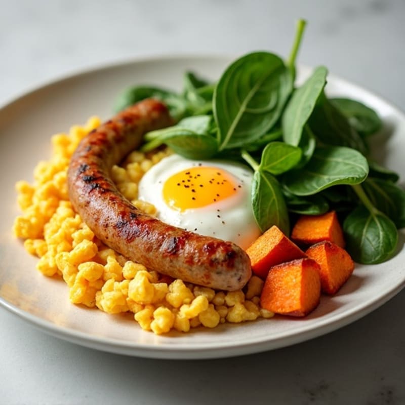 Egg White and Turkey Sausage Scramble with Roasted Sweet Potato