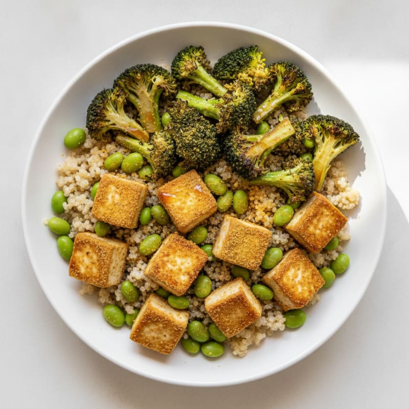 Crispy Tofu and Quinoa Bowl with Roasted Broccoli
