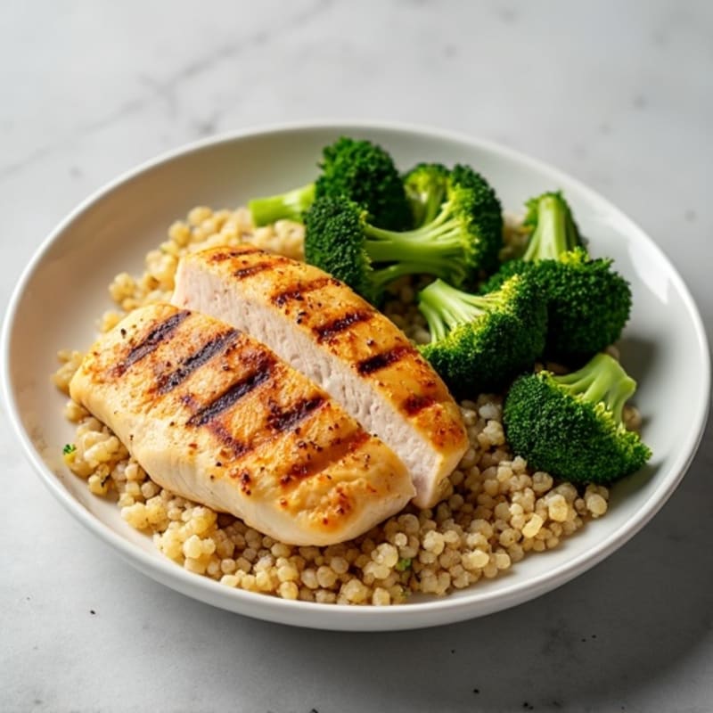 Grilled Chicken Breast with Roasted Broccoli and Quinoa