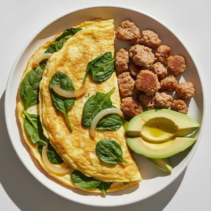 Egg White Spinach Omelette with Turkey Sausage