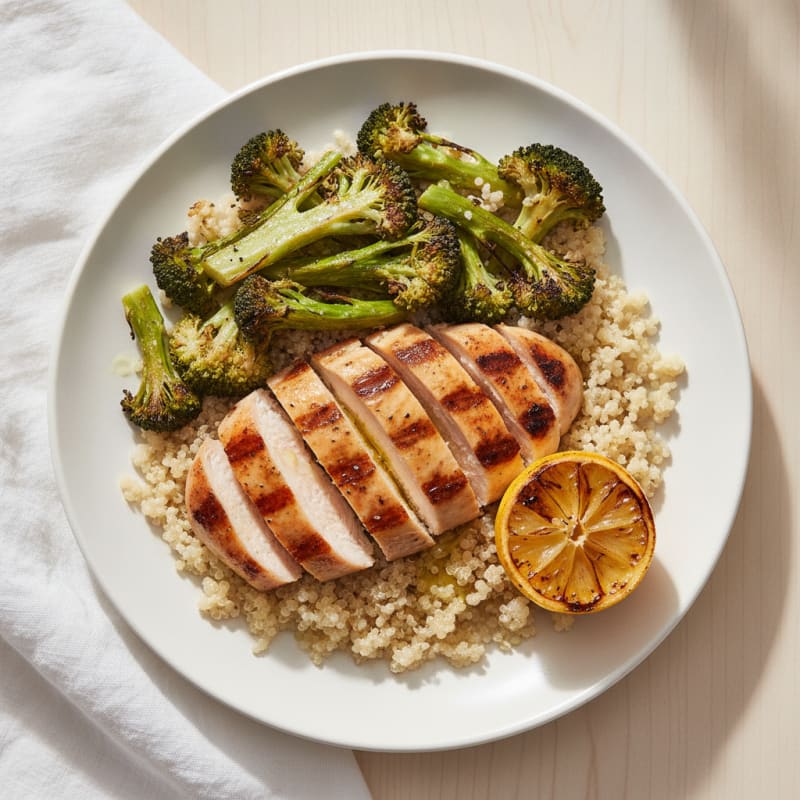 Grilled Chicken Breast with Quinoa and Roasted Broccoli