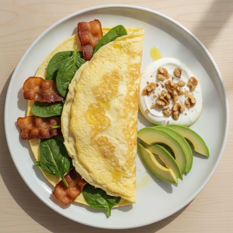 Egg White Omelette with Turkey Bacon and Spinach