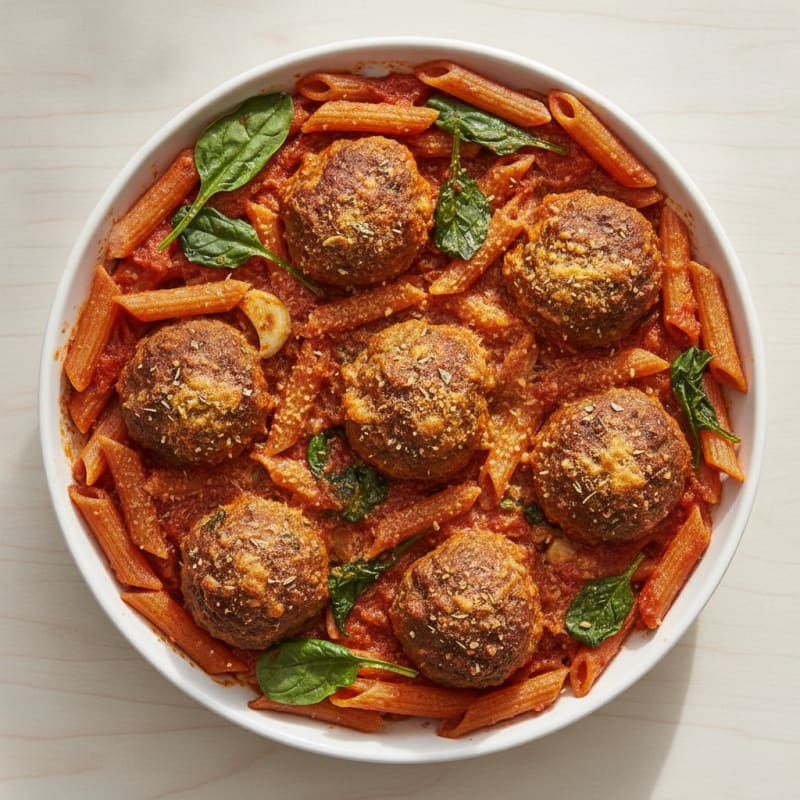 Hearty Vegan Meatball Marinara Bake