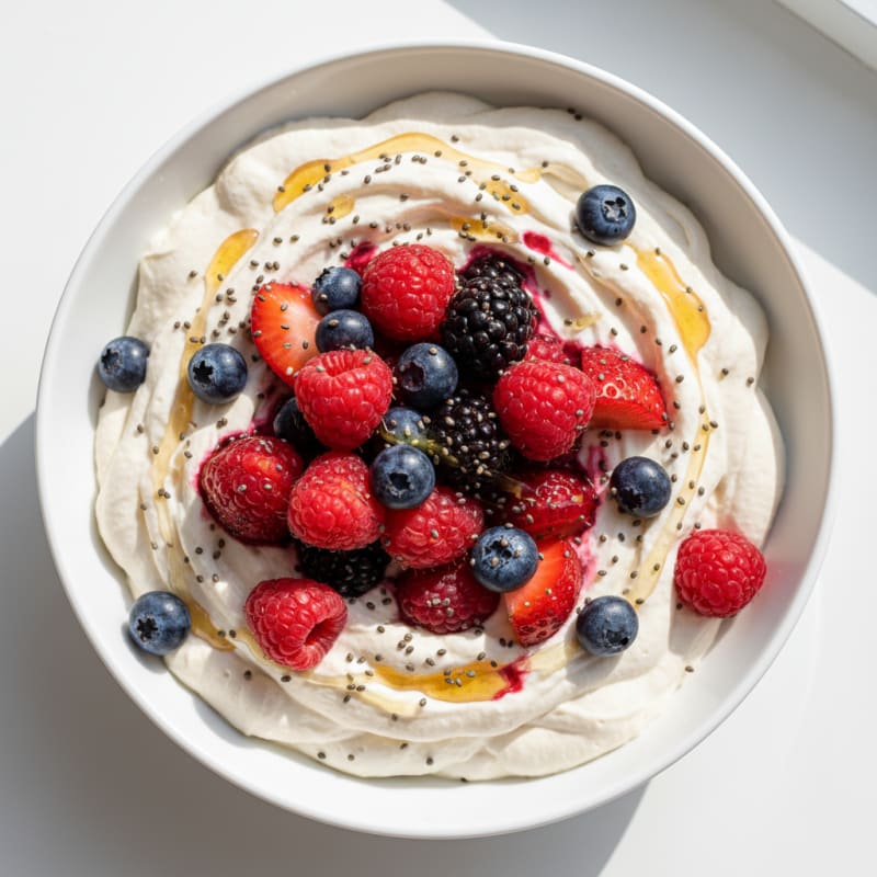 Greek Yogurt Protein Mousse with Mixed Berries