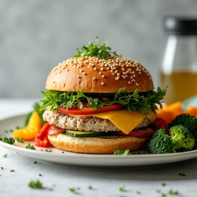 Juicy Herb Turkey Burger with Crispy Roasted Vegetables