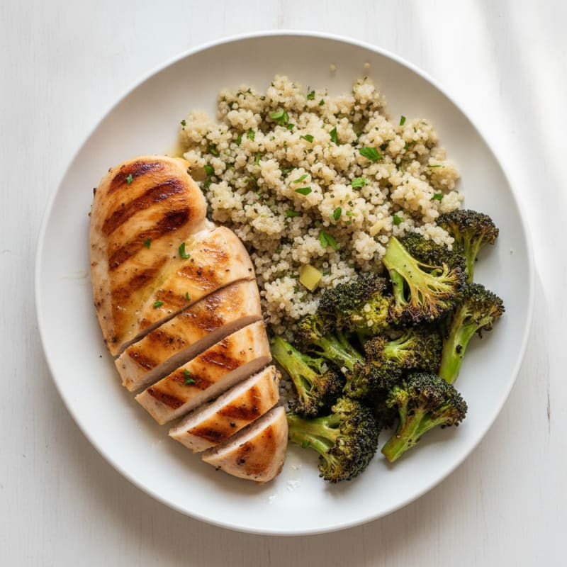 Grilled Chicken Breast with Quinoa and Roasted Broccoli