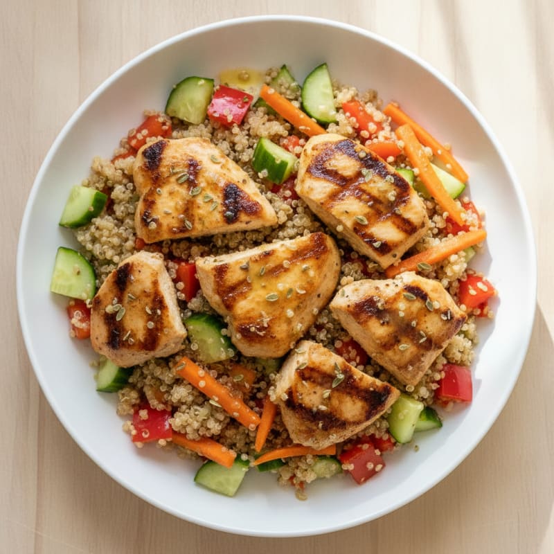 Grilled Chicken and Quinoa Bowl with Crunchy Vegetables