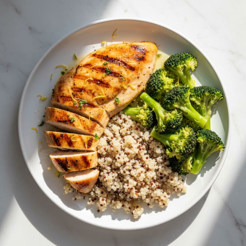 Grilled Chicken Breast with Quinoa and Steamed Broccoli