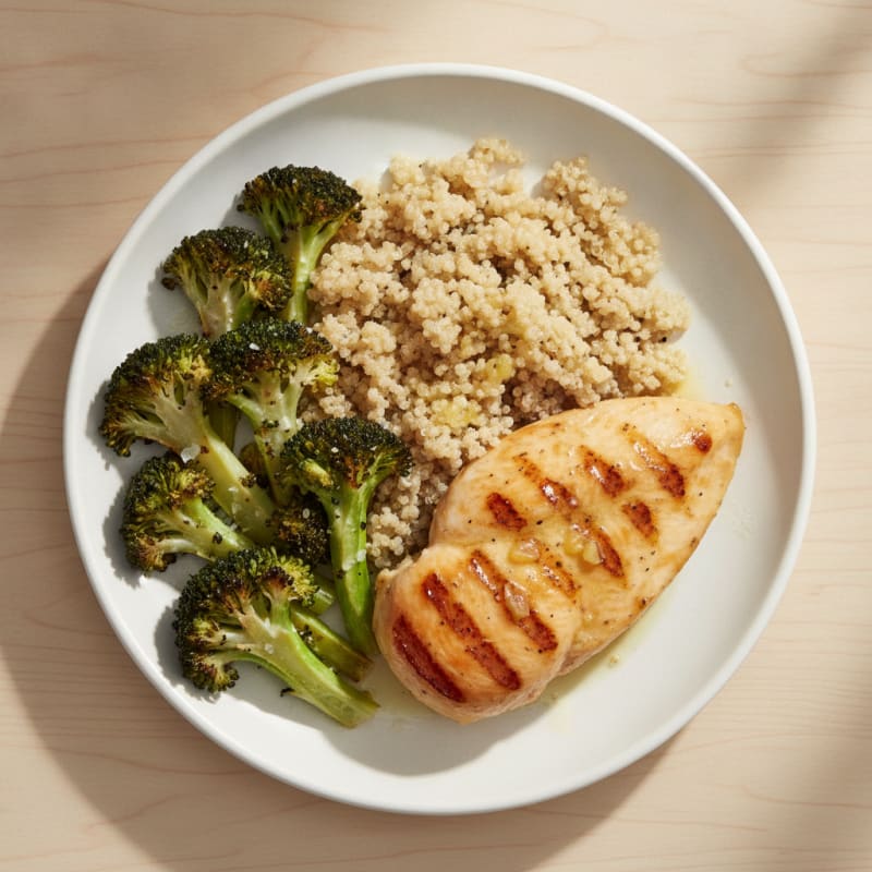 Grilled Chicken Breast with Quinoa and Roasted Broccoli