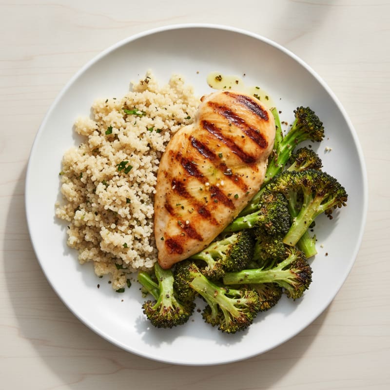 Grilled Chicken Breast with Quinoa and Roasted Broccoli