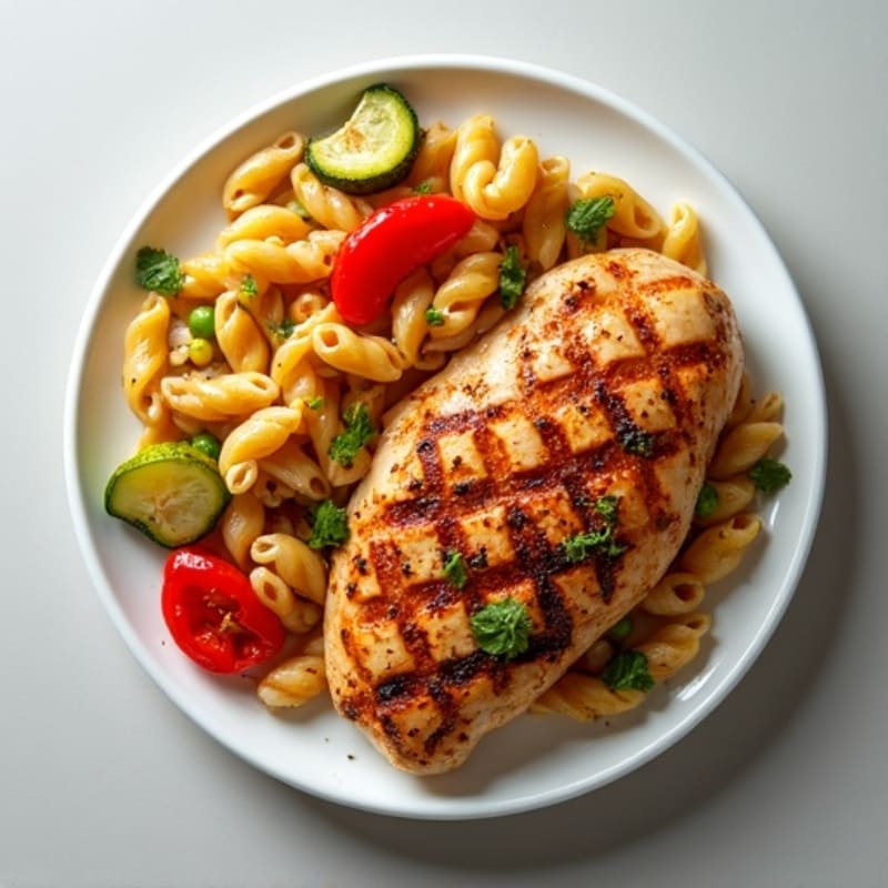Spicy Chicken and Whole Wheat Pasta with Sautéed Vegetables