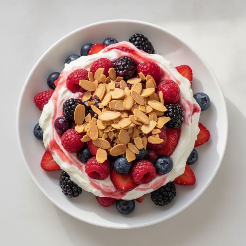 Creamy Greek Yogurt Protein Parfait with Mixed Berries and Almonds
