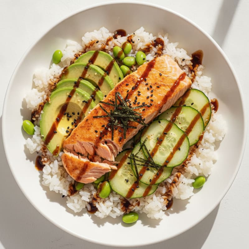 Sushi Rice Bowl with Salmon and Avocado