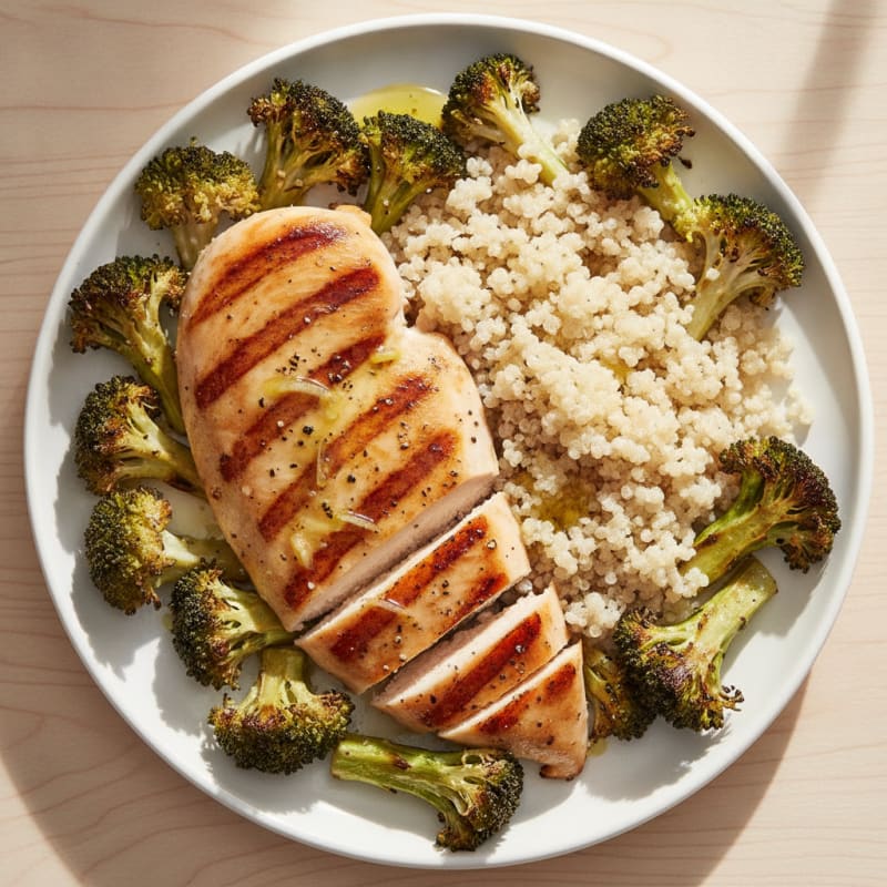 Grilled Chicken Breast with Roasted Broccoli and Quinoa