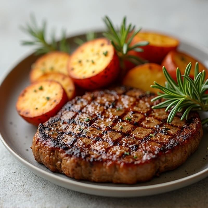Pan-Seared Steak with Crispy Garlic Roasted Potatoes