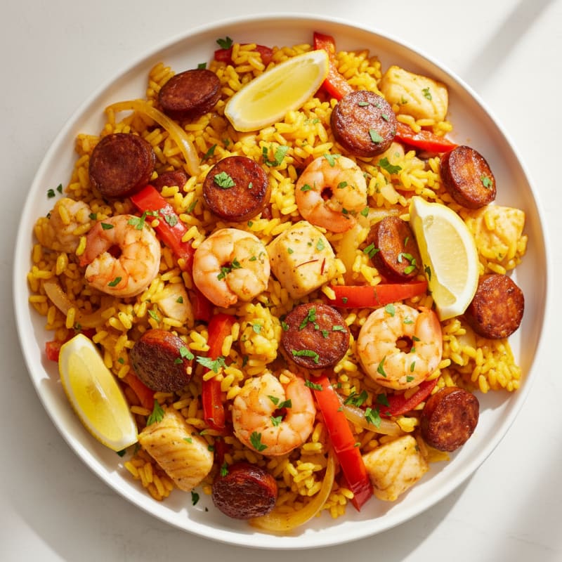 Saffron Seafood Paella with Chorizo