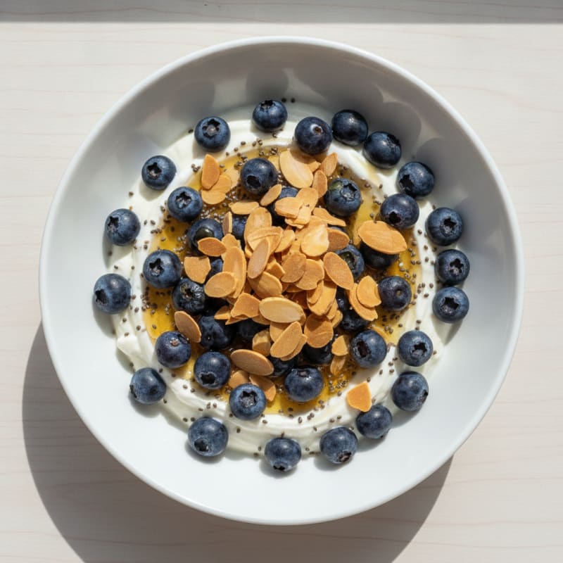 Greek Yogurt Bowl with Crunchy Almonds and Blueberries