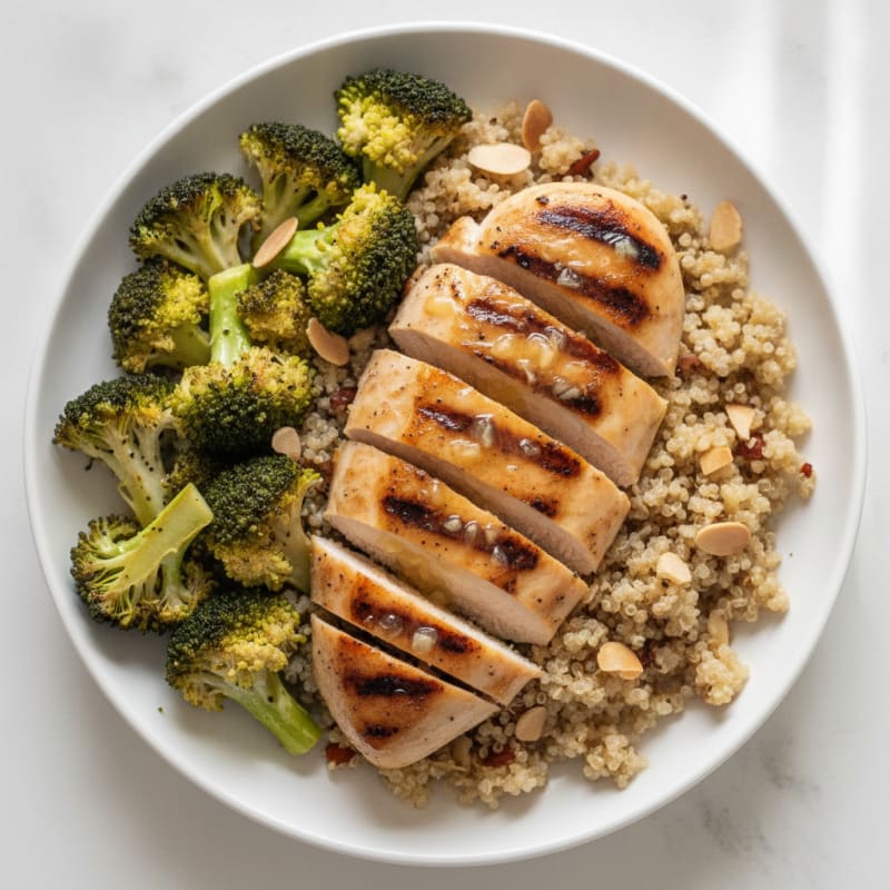 Grilled Chicken Breast with Quinoa and Roasted Broccoli