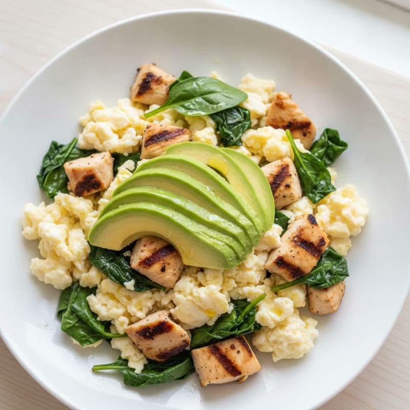 Egg White Scramble with Grilled Chicken and Spinach