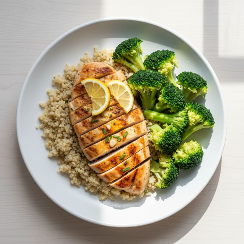 Grilled Chicken and Quinoa Bowl with Steamed Broccoli