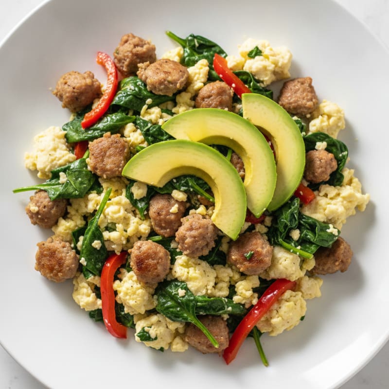 Egg White and Turkey Sausage Scramble with Spinach