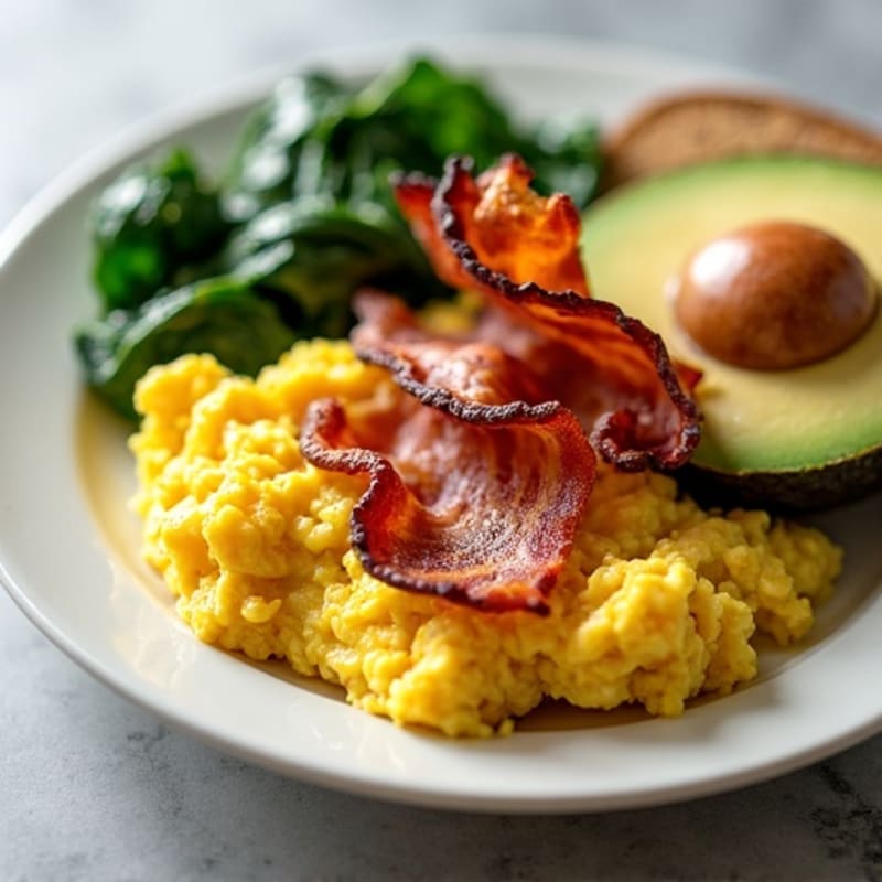 Scrambled Egg Whites with Turkey Bacon and Sautéed Spinach