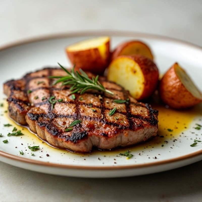 Pan-Seared Garlic Herb Steak with Crispy Roasted Potatoes