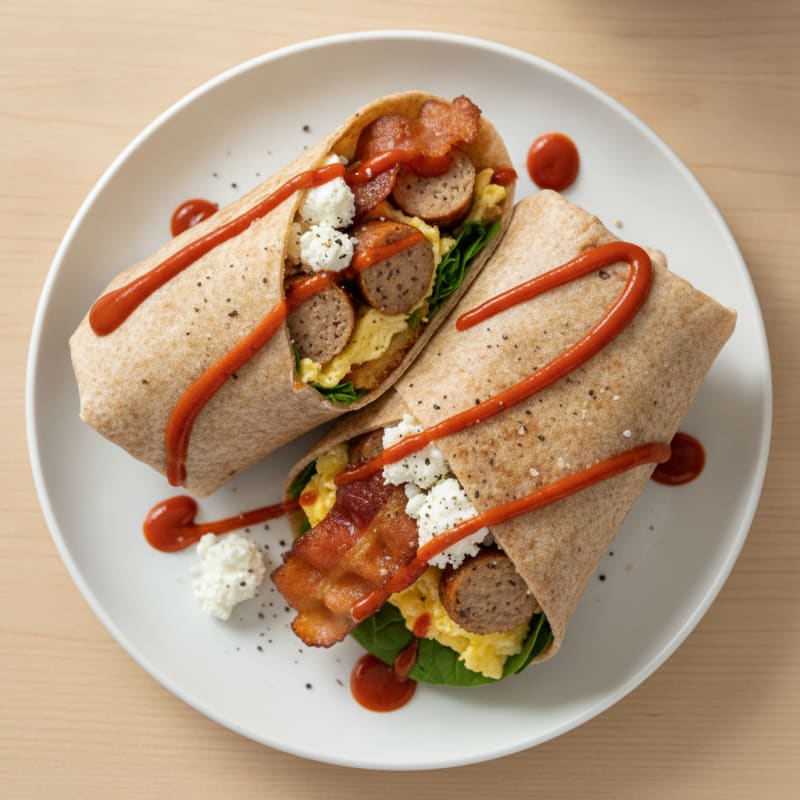Sriracha Sausage and Bacon Burrito