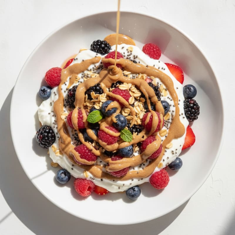 Creamy Greek Yogurt Parfait with Mixed Berries and Almond Butter