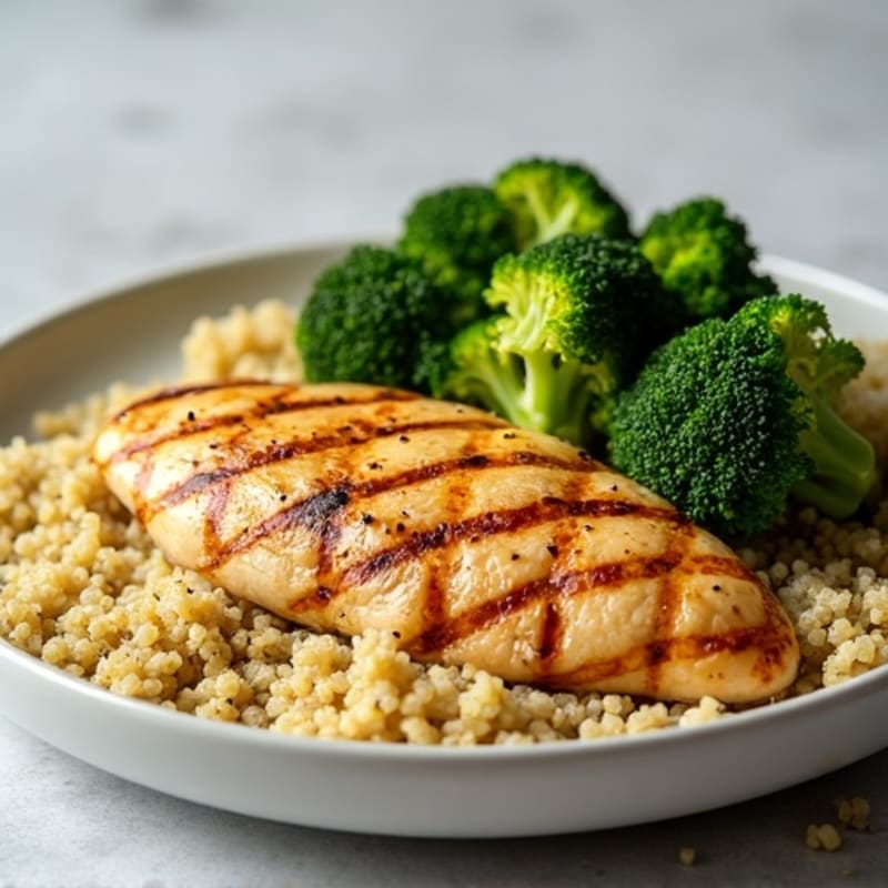 Grilled Chicken Breast with Quinoa and Roasted Broccoli