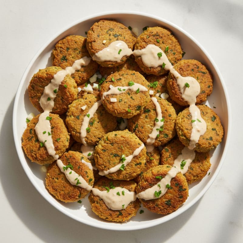 Crispy Turkey and Chickpea Falafel with Tahini Sauce
