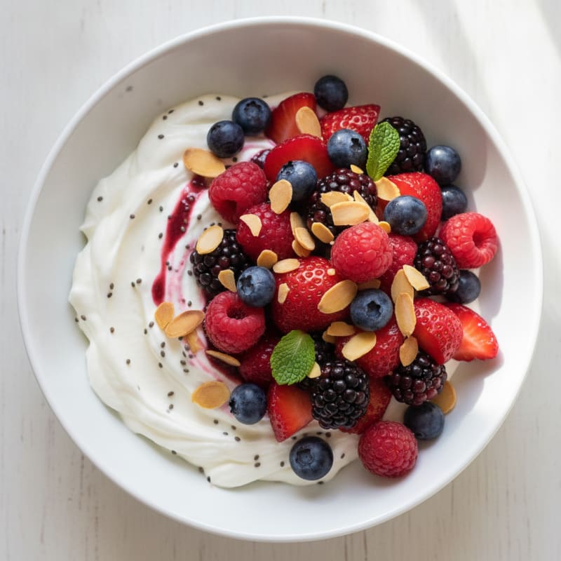 Greek Yogurt Protein Pudding with Mixed Berries