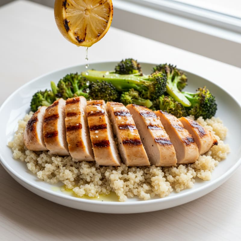 Grilled Chicken Breast with Quinoa and Roasted Broccoli