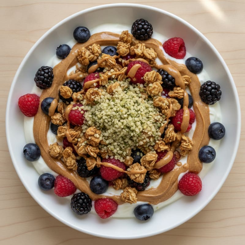 Greek Yogurt Protein Parfait with Almond Butter and Mixed Berries