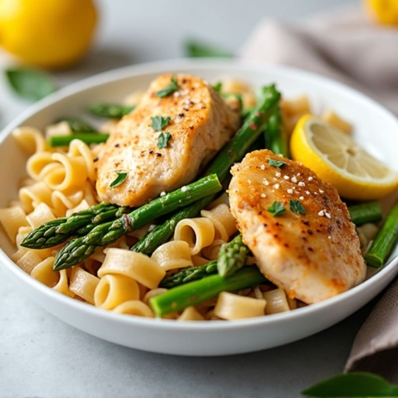 Lemon Garlic Chicken with Roasted Asparagus Whole Wheat Pasta