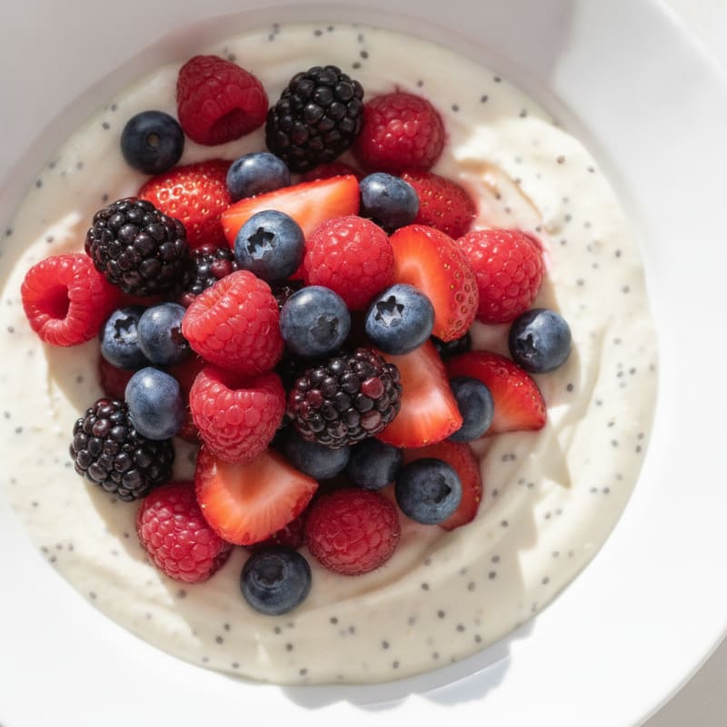 Greek Yogurt Protein Pudding with Mixed Berries