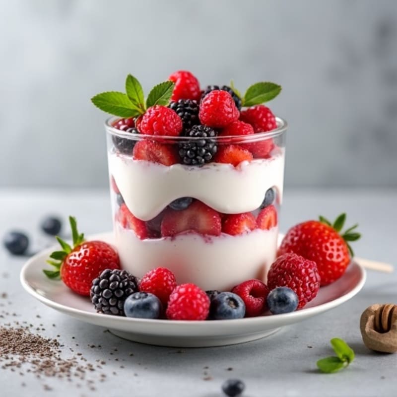 Greek Yogurt Protein Parfait with Mixed Berries and Chia Seeds