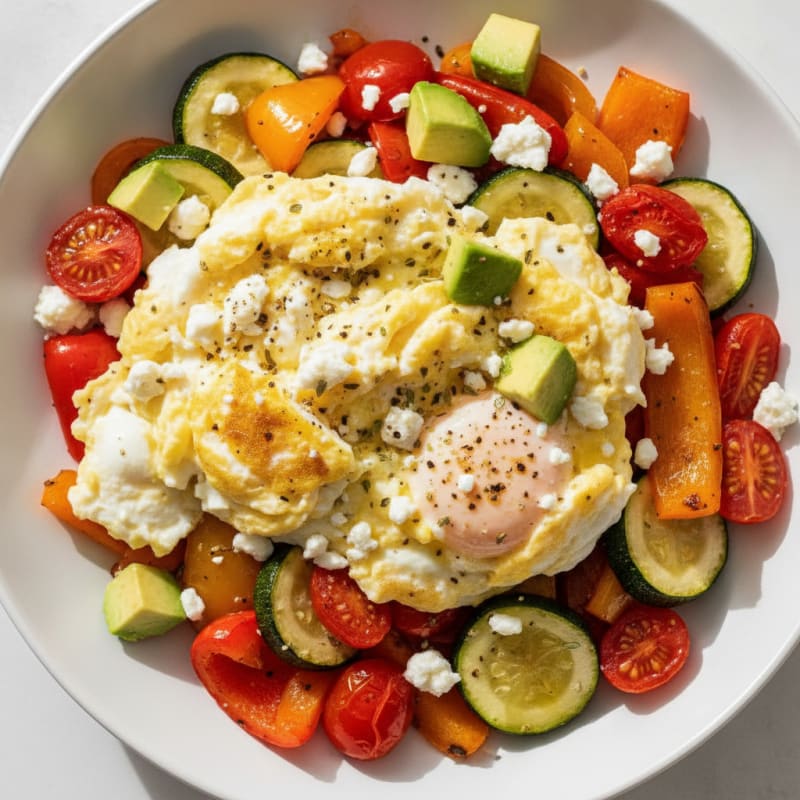 Hearty Scrambled Eggs with Roasted Vegetables