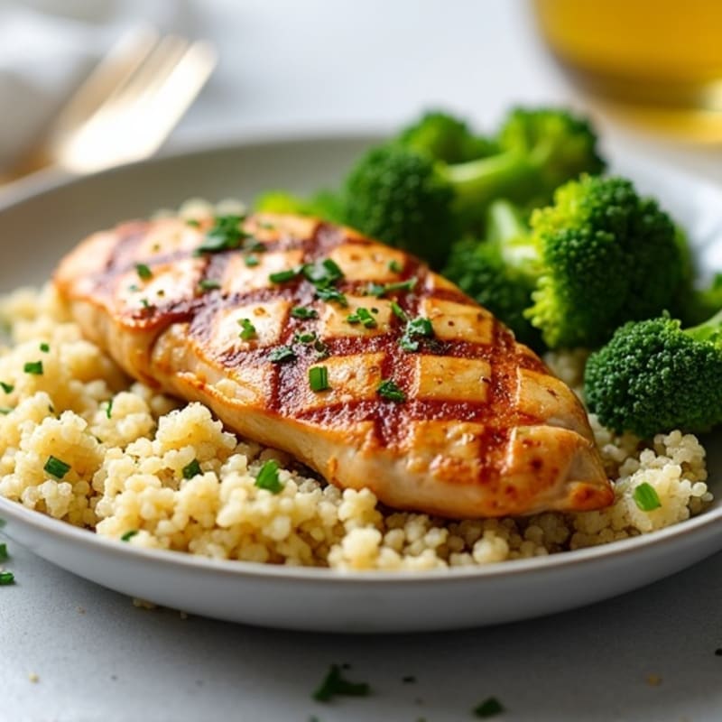 Grilled Chicken Breast with Quinoa and Roasted Broccoli