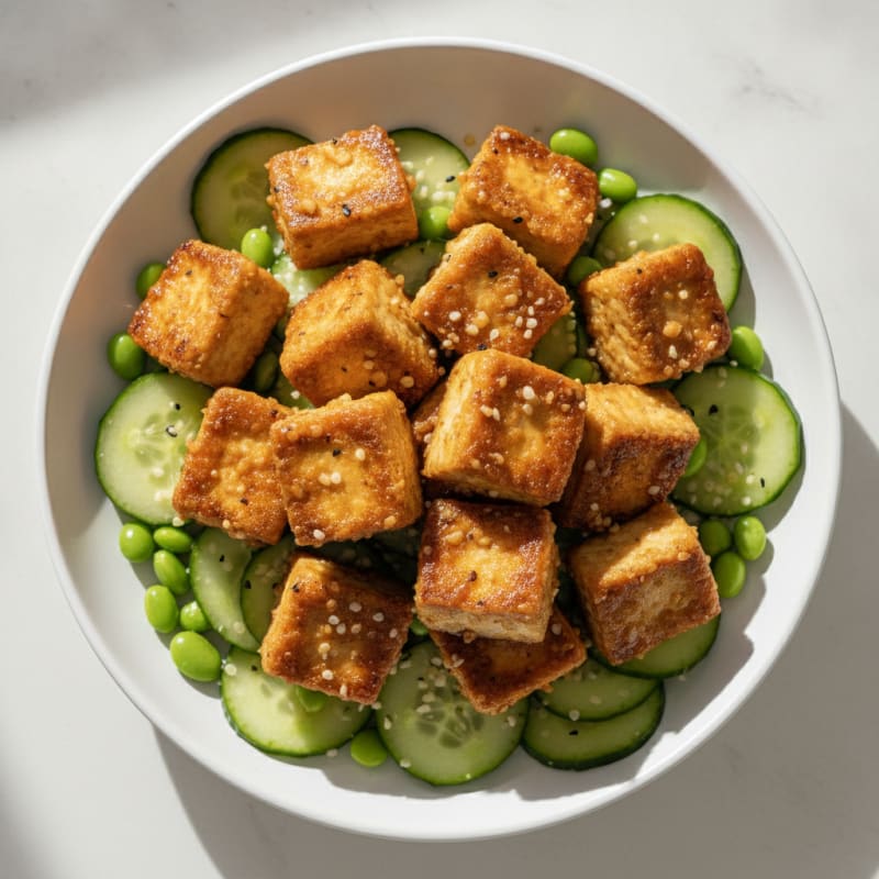 Ginger-Garlic Tofu Bites with Cucumber Salad