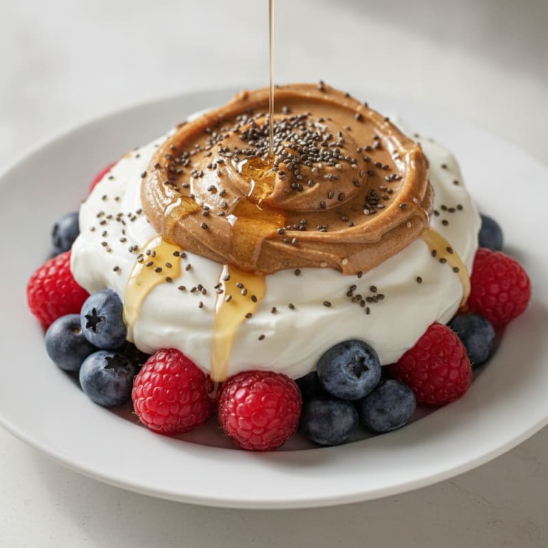 Greek Yogurt Parfait with Mixed Berries and Almond Butter